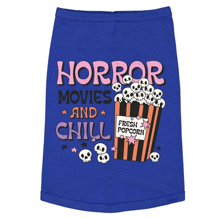 Horror Movies And Chill Skull Popcorn Retro Funny Halloween Gift Doggie Tank