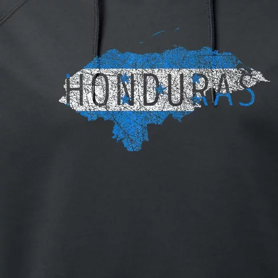 Honduran Map And Flag Souvenir Distressed Honduras Performance Fleece Hoodie