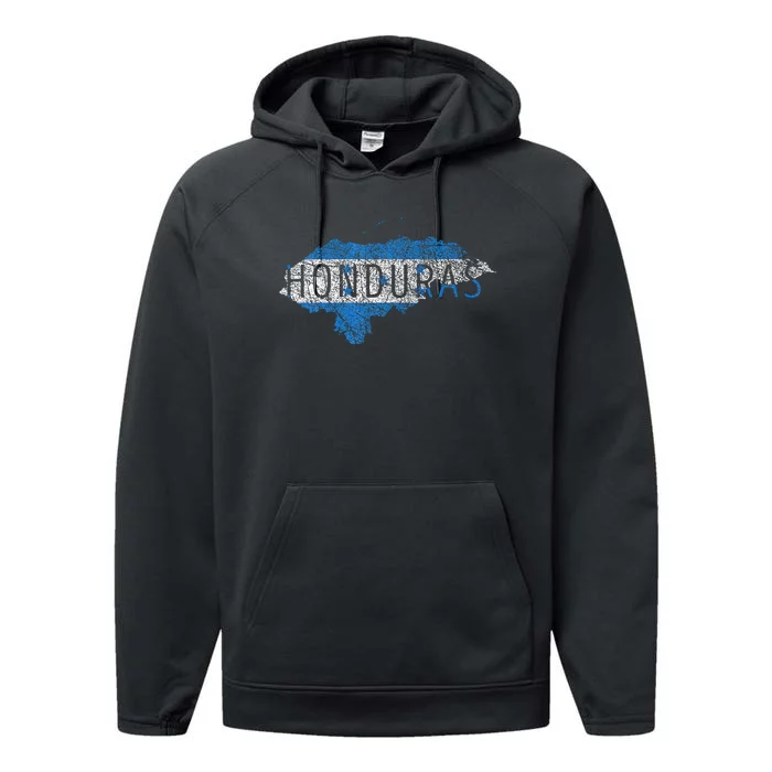 Honduran Map And Flag Souvenir Distressed Honduras Performance Fleece Hoodie