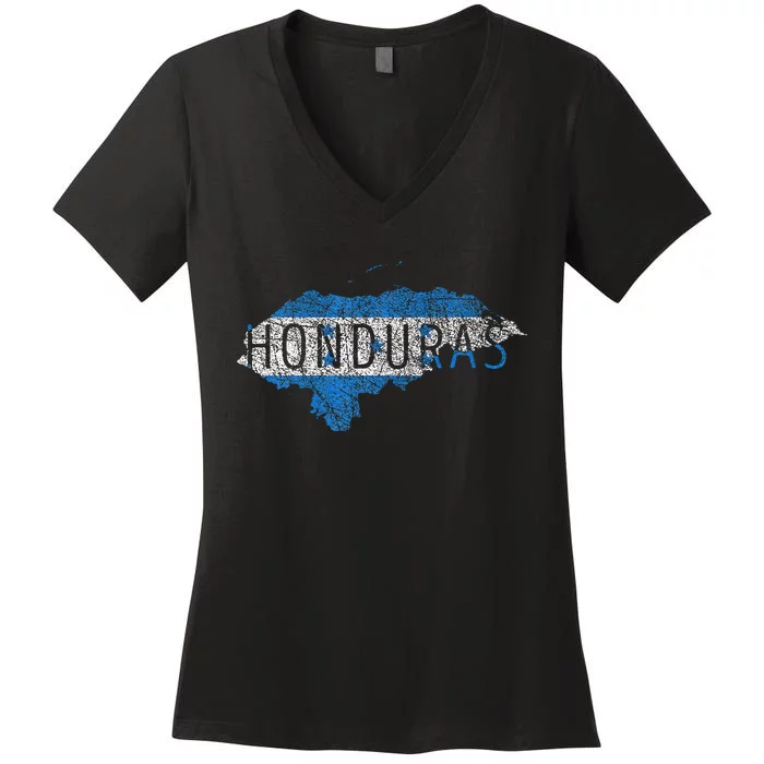 Honduran Map And Flag Souvenir Distressed Honduras Women's V-Neck T-Shirt