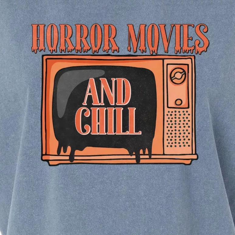 Horror Movies And Chill Funny Halloween Spooky Vibes Retro Garment-Dyed Women's Muscle Tee