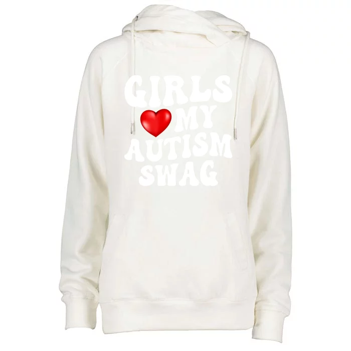 Heart My Autism Swag Funny Love My Autism Swag Gift Womens Funnel Neck Pullover Hood