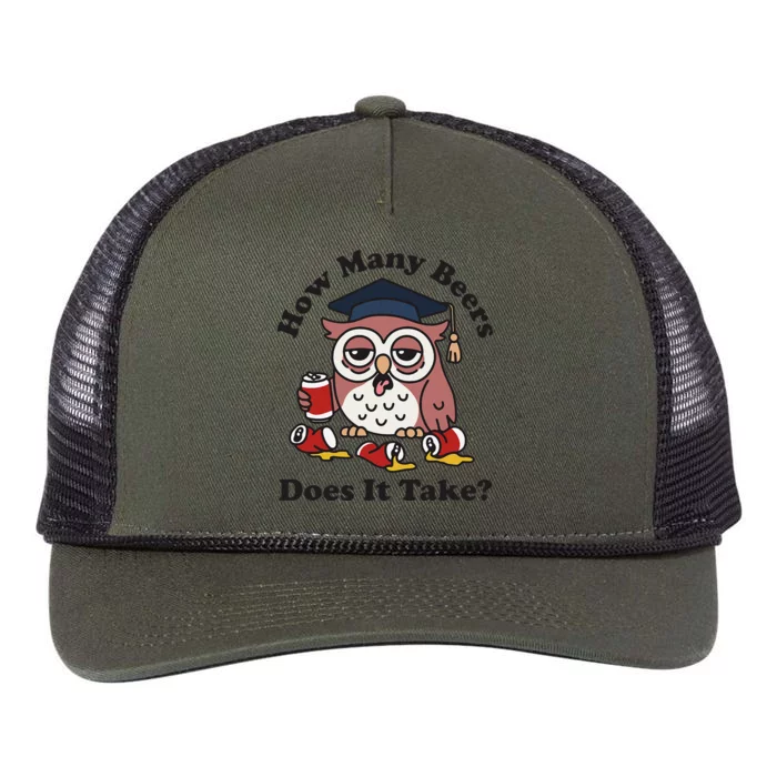 How Many Beers Does It Take Owl Funny Retro Rope Trucker Hat Cap