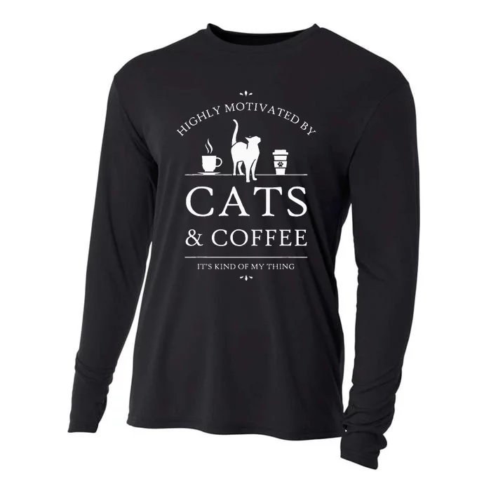 Highly Motivated By Cats And Coffee Cooling Performance Long Sleeve Crew