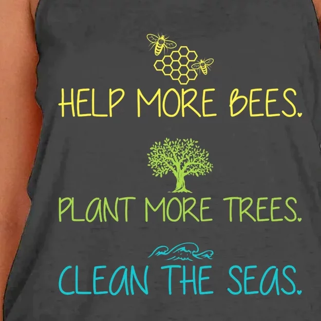 Help More Bees Plant More Trees Clean Seas Tee Women's Knotted Racerback Tank