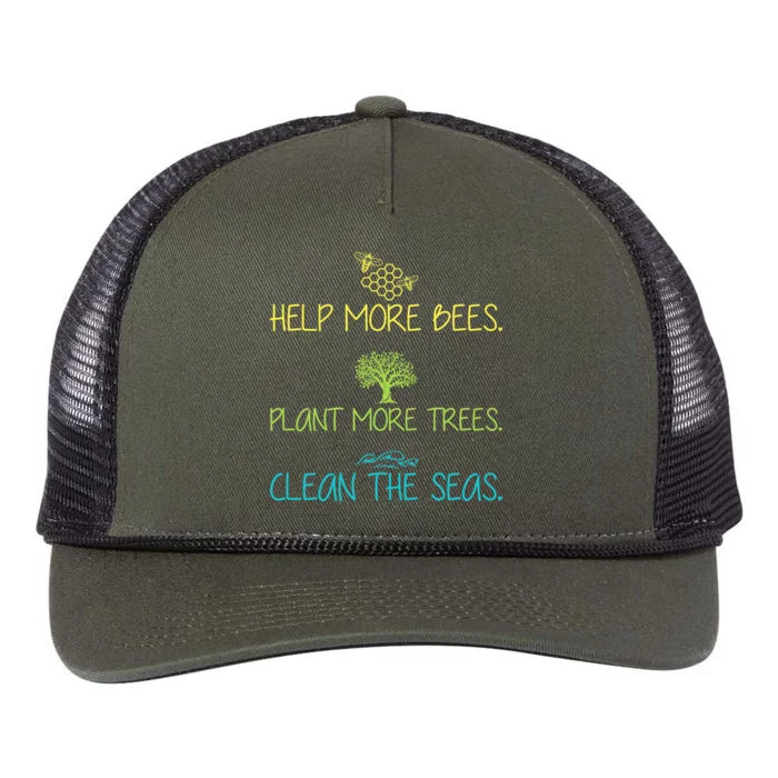 Help More Bees Plant More Trees Clean Seas Tee Retro Rope Trucker Hat Cap