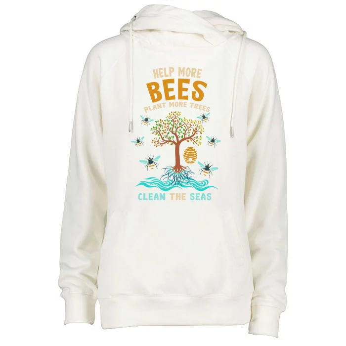 Help More Bees Plant More Trees Clean The Seas Nature Lover Gift Womens Funnel Neck Pullover Hood