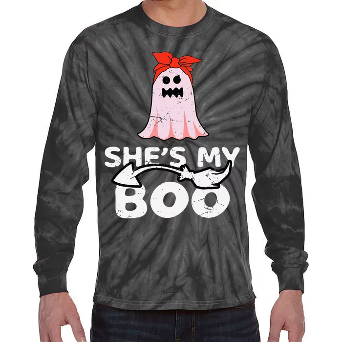 Hes My Boo Husband Wife Couples Matching Halloween Costume Tie-Dye Long Sleeve Shirt