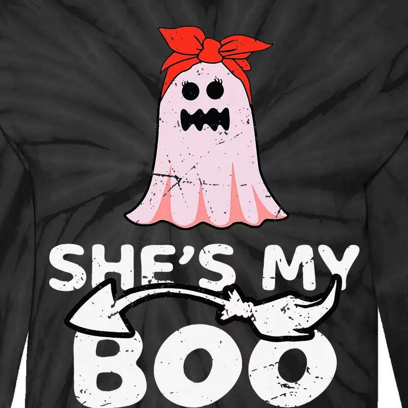 Hes My Boo Husband Wife Couples Matching Halloween Costume Tie-Dye Long Sleeve Shirt