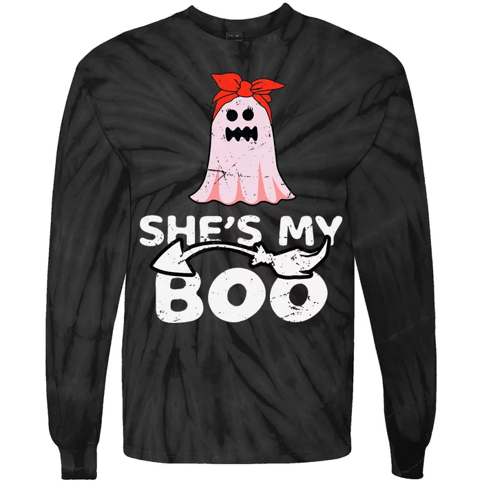 Hes My Boo Husband Wife Couples Matching Halloween Costume Tie-Dye Long Sleeve Shirt