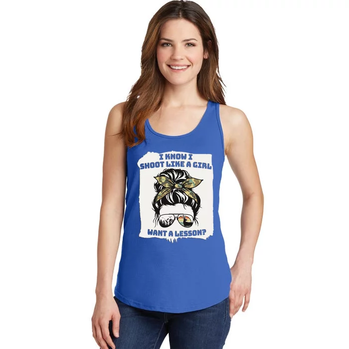 Hunting Messy Bun Shoot Like A Want A Lesson Gift Ladies Essential Tank