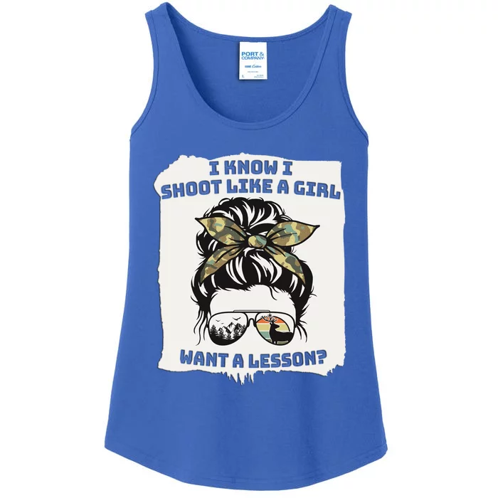 Hunting Messy Bun Shoot Like A Want A Lesson Gift Ladies Essential Tank