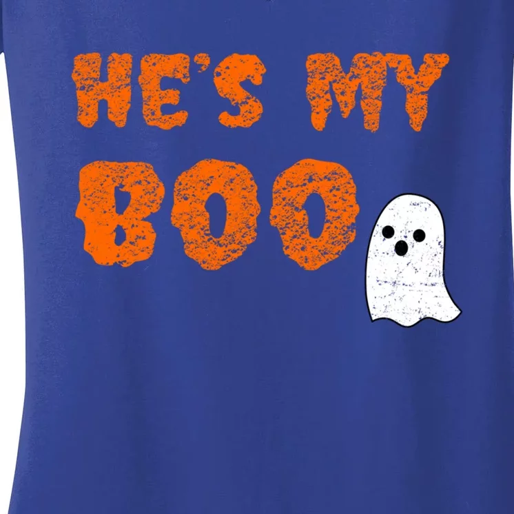 He's My Boo Halloween Couple Costume Ghost Cute Gift Women's V-Neck T-Shirt