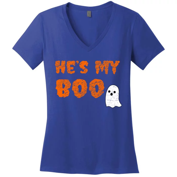 He's My Boo Halloween Couple Costume Ghost Cute Gift Women's V-Neck T-Shirt