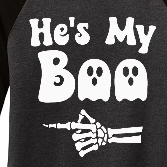 HeS My Boo Matching Halloween Pajama Couples HeS My Boo Women's Tri-Blend 3/4-Sleeve Raglan Shirt