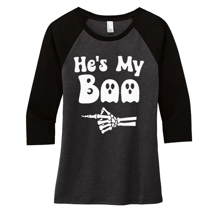 HeS My Boo Matching Halloween Pajama Couples HeS My Boo Women's Tri-Blend 3/4-Sleeve Raglan Shirt