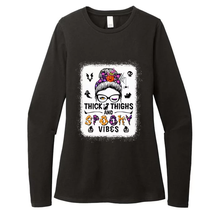 Halloween Messy Bun Thick Thighs And Spooky Vibes Funny Gift Womens CVC Long Sleeve Shirt