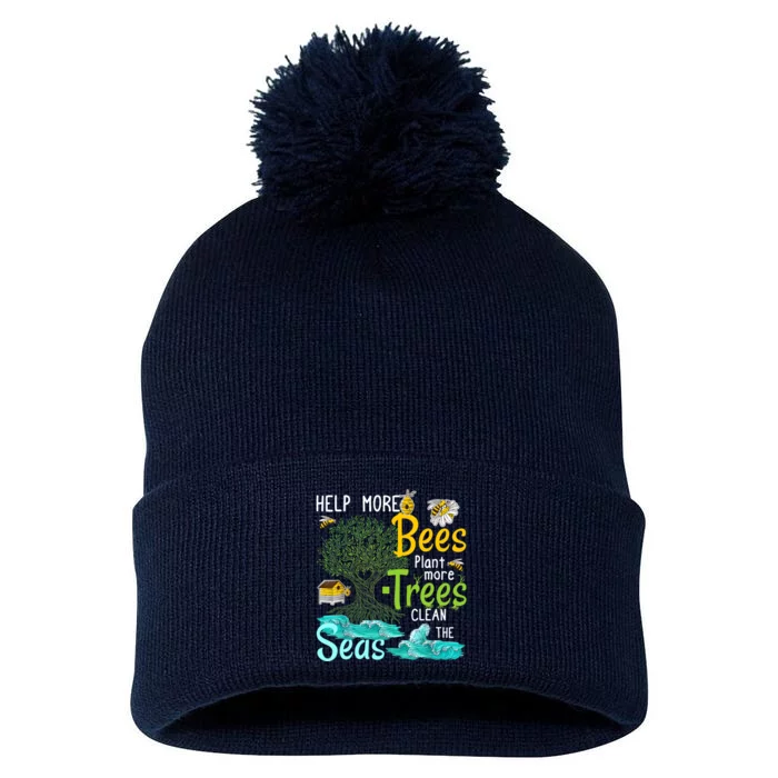 Help More Bees Plant More Trees Clean Seas Tee Pom Pom 12in Knit Beanie