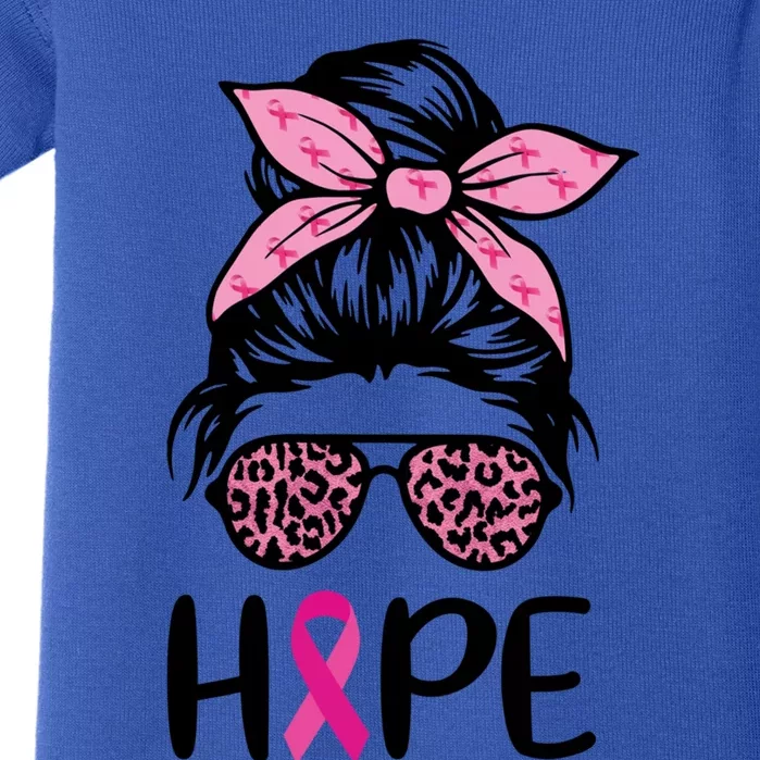 Hope Messy Bun Leopard Pink Ribbon Breast Cancer Awareness Great Gift Baby Bodysuit