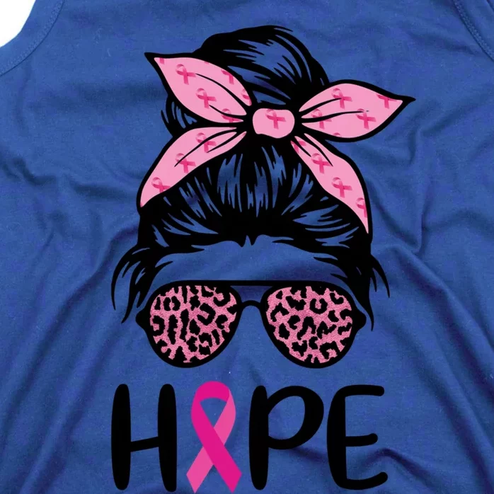 Hope Messy Bun Leopard Pink Ribbon Breast Cancer Awareness Great Gift Tank Top