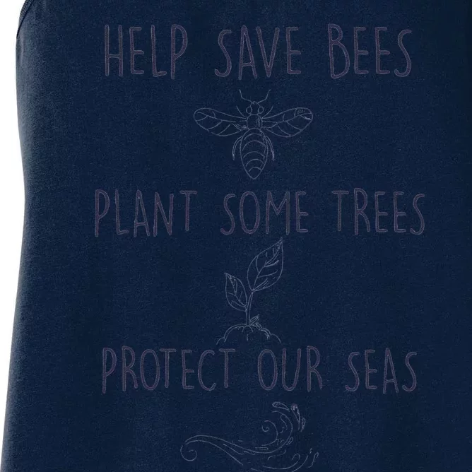 Help More Bees Plant More Trees Clean The Seas Trending Women's Racerback Tank