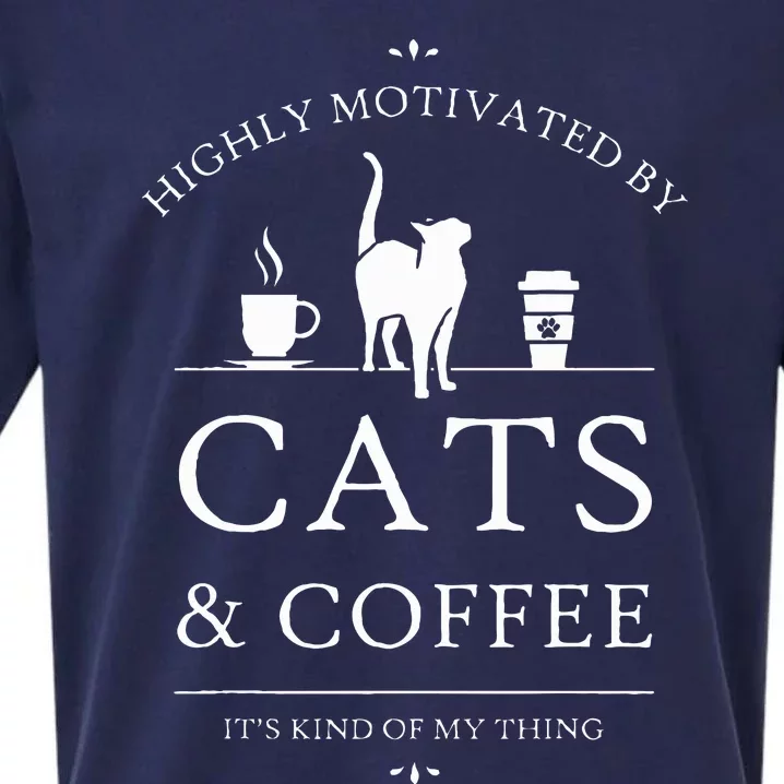 Highly Motivated By Cats And Coffee Sueded Cloud Jersey T-Shirt