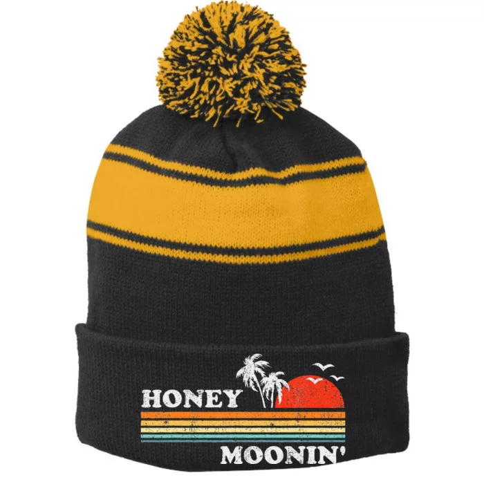 Honey Moonin Beach Honeymoon Vacation Stripe Pom Pom Beanie