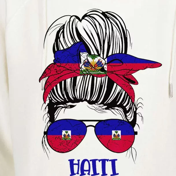 Haitian Messy Bun Haiti Haiti woman flag Proud Womens Funnel Neck Pullover Hood