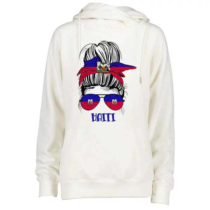 Haitian Messy Bun Haiti Haiti woman flag Proud Womens Funnel Neck Pullover Hood