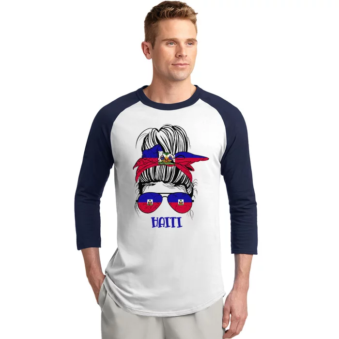 Haitian Messy Bun Haiti Haiti woman flag Proud Baseball Sleeve Shirt