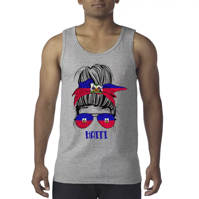 Haitian Messy Bun Haiti Haiti woman flag Proud Tank Top