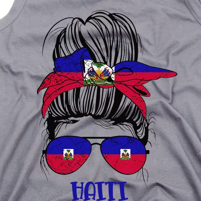 Haitian Messy Bun Haiti Haiti woman flag Proud Tank Top