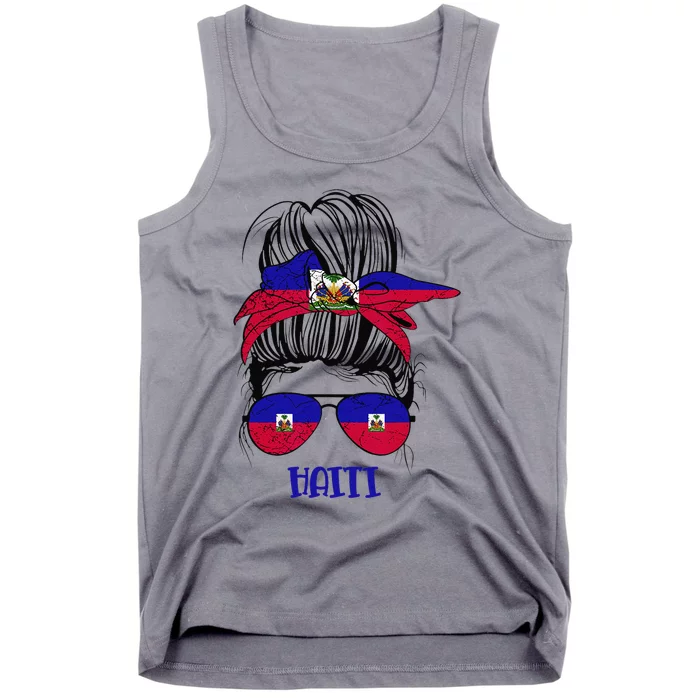 Haitian Messy Bun Haiti Haiti woman flag Proud Tank Top