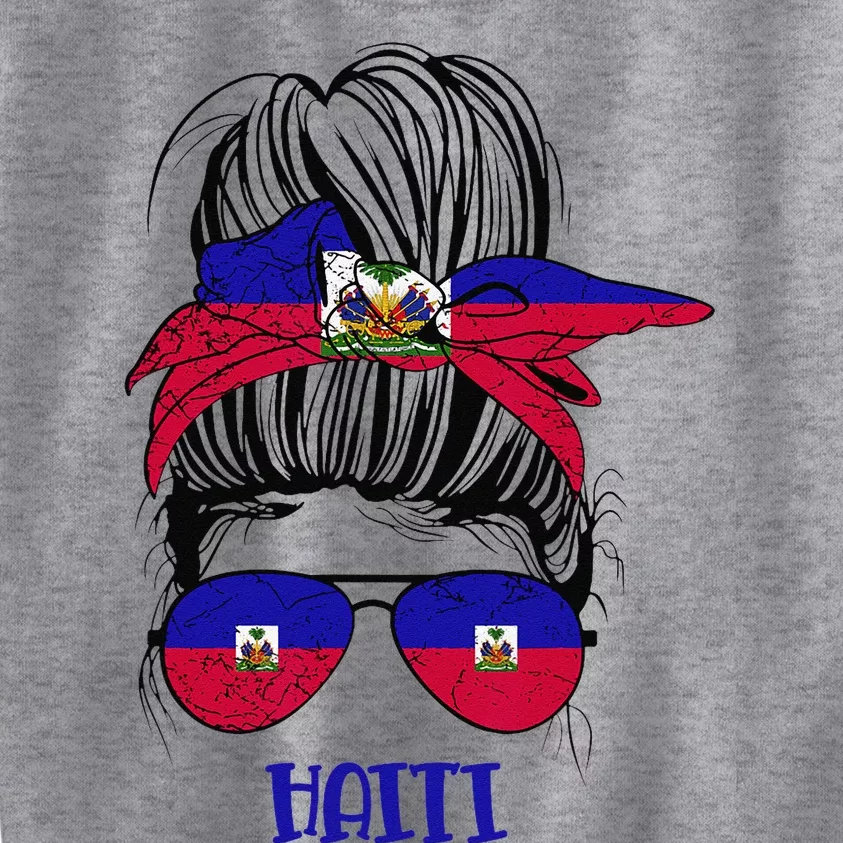 Haitian Messy Bun Haiti Haiti woman flag Proud Kids Sweatshirt