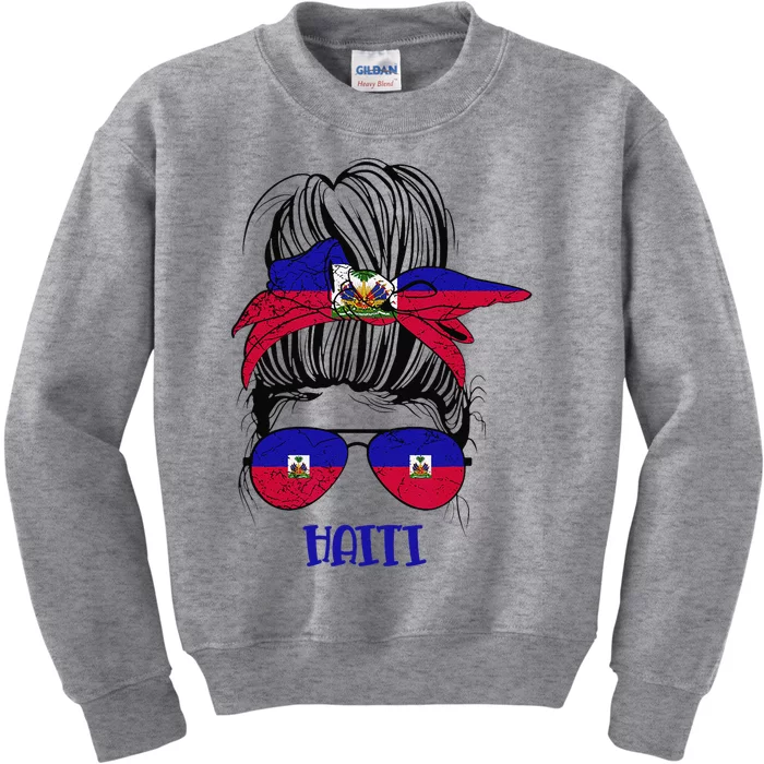 Haitian Messy Bun Haiti Haiti woman flag Proud Kids Sweatshirt