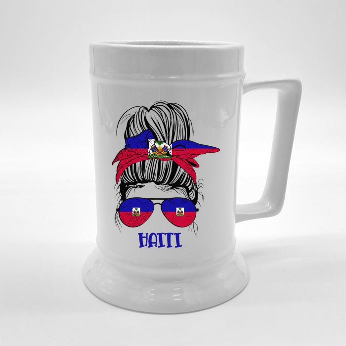 Haitian Messy Bun Haiti Haiti woman flag Proud Front & Back Beer Stein