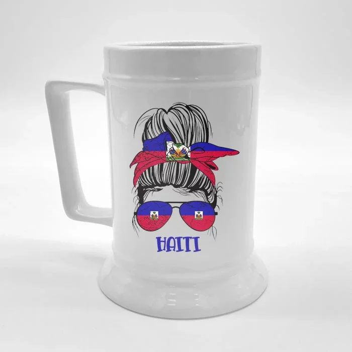 Haitian Messy Bun Haiti Haiti woman flag Proud Front & Back Beer Stein