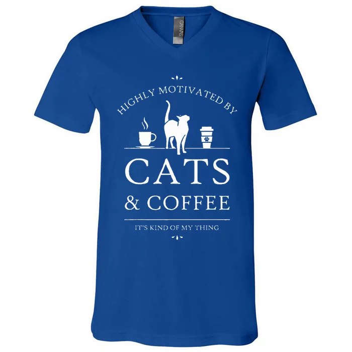 Highly Motivated By Cats And Coffee V-Neck T-Shirt