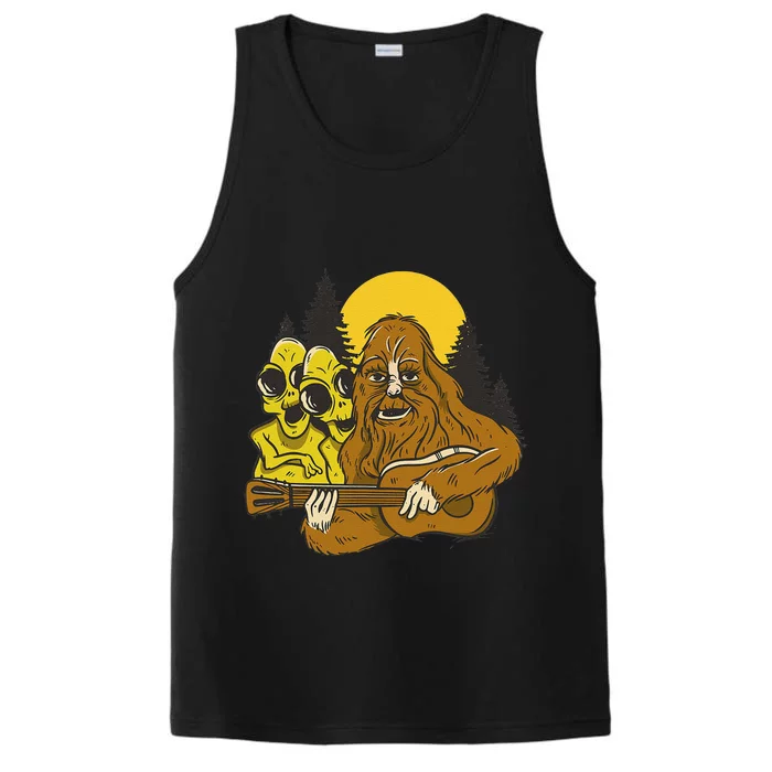 Halloween Musician Bigfoot & Aliens Guitar Playing Music Performance Tank