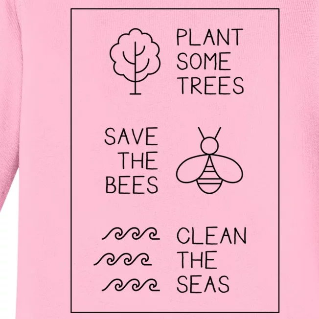 Help More Bees Plant More Trees Clean The Seas Gift Baby Long Sleeve Bodysuit