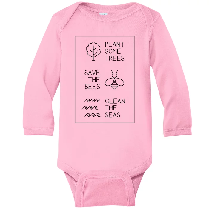 Help More Bees Plant More Trees Clean The Seas Gift Baby Long Sleeve Bodysuit