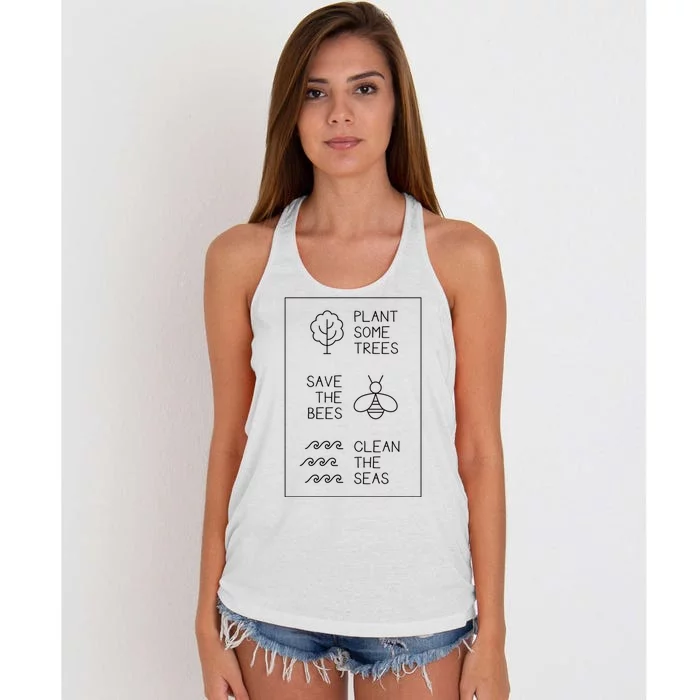 Help More Bees Plant More Trees Clean The Seas Gift Women's Knotted Racerback Tank