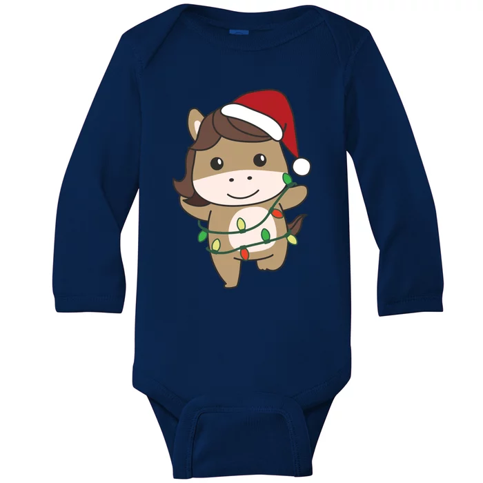 Horse Merry Christmas Winter Horse Christmas Gift Baby Long Sleeve Bodysuit