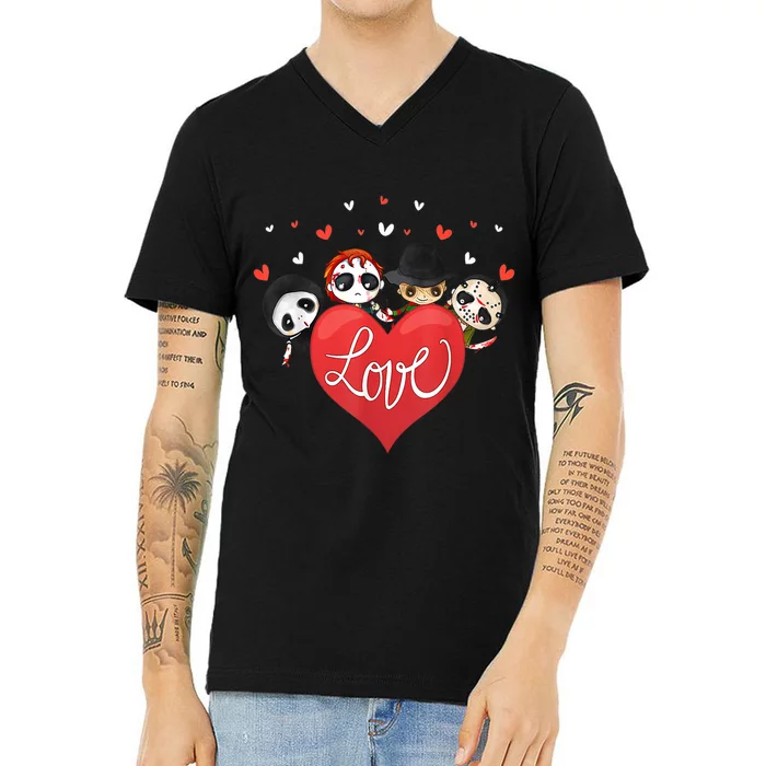 Horror Movie Character Chibi With Heart Love V-Neck T-Shirt