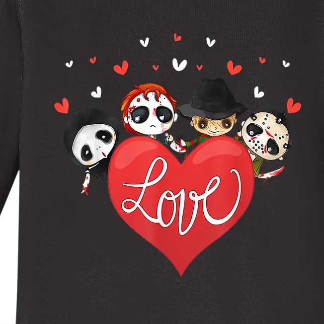 Horror Movie Character Chibi With Heart Love Baby Long Sleeve Bodysuit