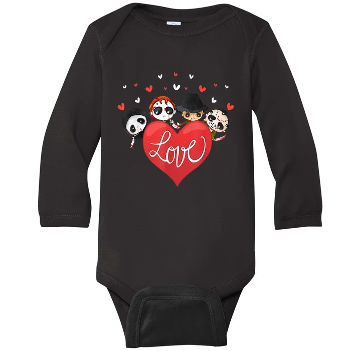 Horror Movie Character Chibi With Heart Love Baby Long Sleeve Bodysuit