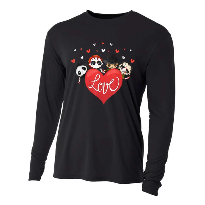 Horror Movie Character Chibi With Heart Love Cooling Performance Long Sleeve Crew