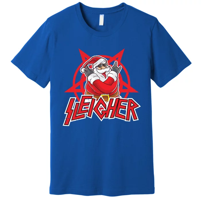 Heavy Metal Christmas Sleigher Hail Santa Claus Rock Music Funny Gift Premium T-Shirt