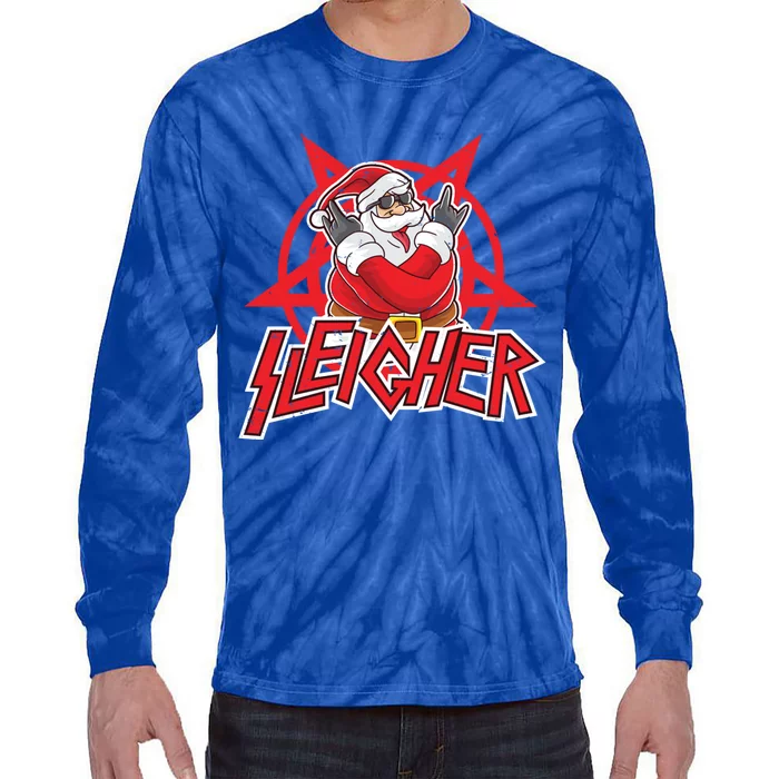 Heavy Metal Christmas Sleigher Hail Santa Claus Rock Music Funny Gift Tie-Dye Long Sleeve Shirt