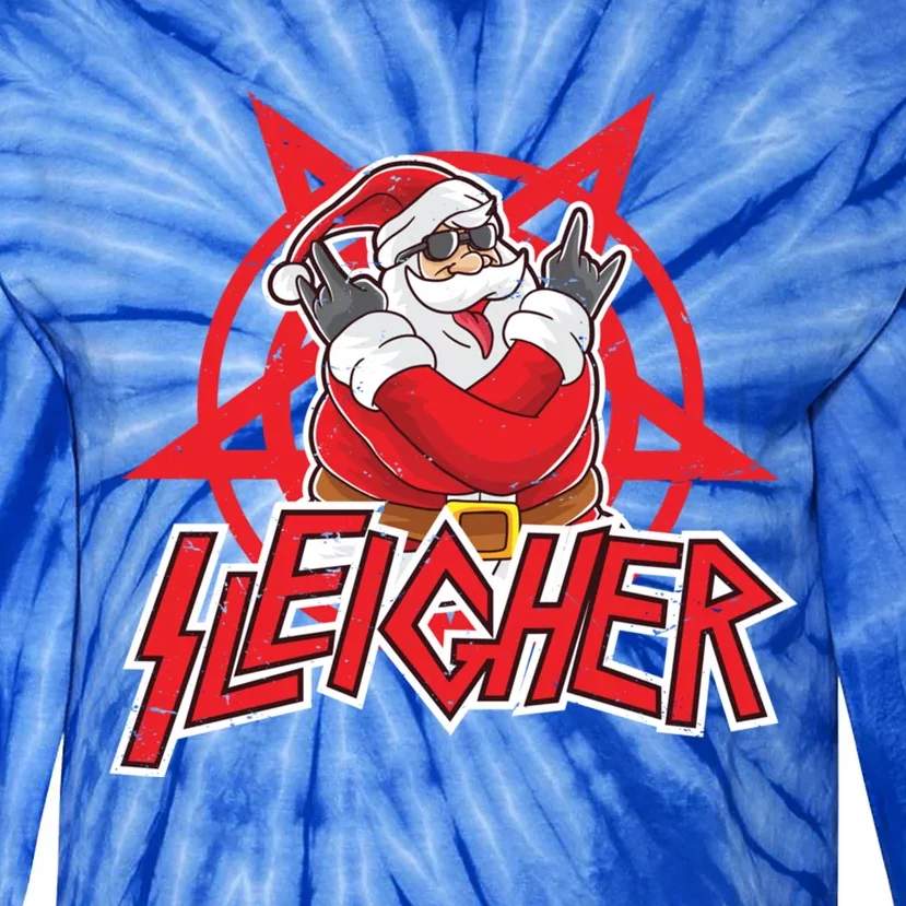 Heavy Metal Christmas Sleigher Hail Santa Claus Rock Music Funny Gift Tie-Dye Long Sleeve Shirt